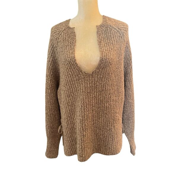 Sweaters - Line Knitwear Tan Pullover Sweater Sz Large Side Ties Unique Neckline Alpaca